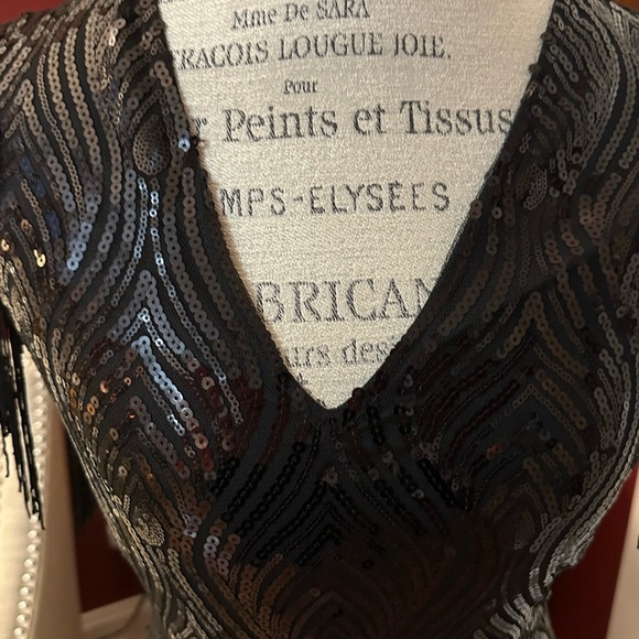 Black Asymmetrical Sequined Sheath Dress - Picture 2 of 7